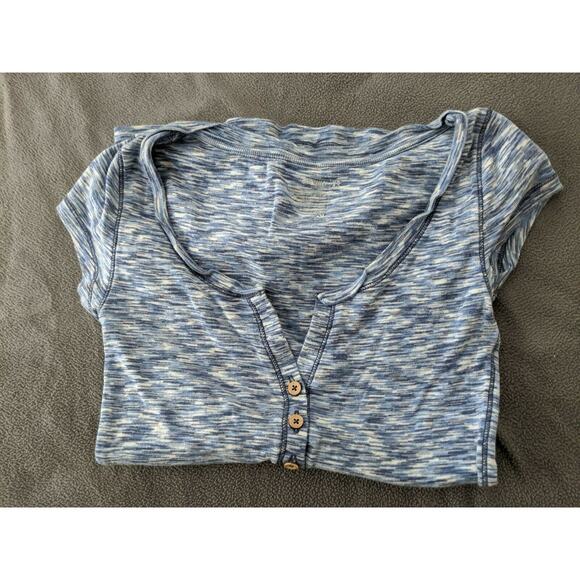 Old Navy XS Blue White strips V-Neck Polo 3 button cap 100% cotton - Picture 3 of 5